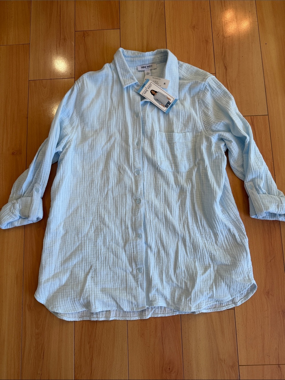 Nine West Ice Blue Gauze Button-Up Shirt